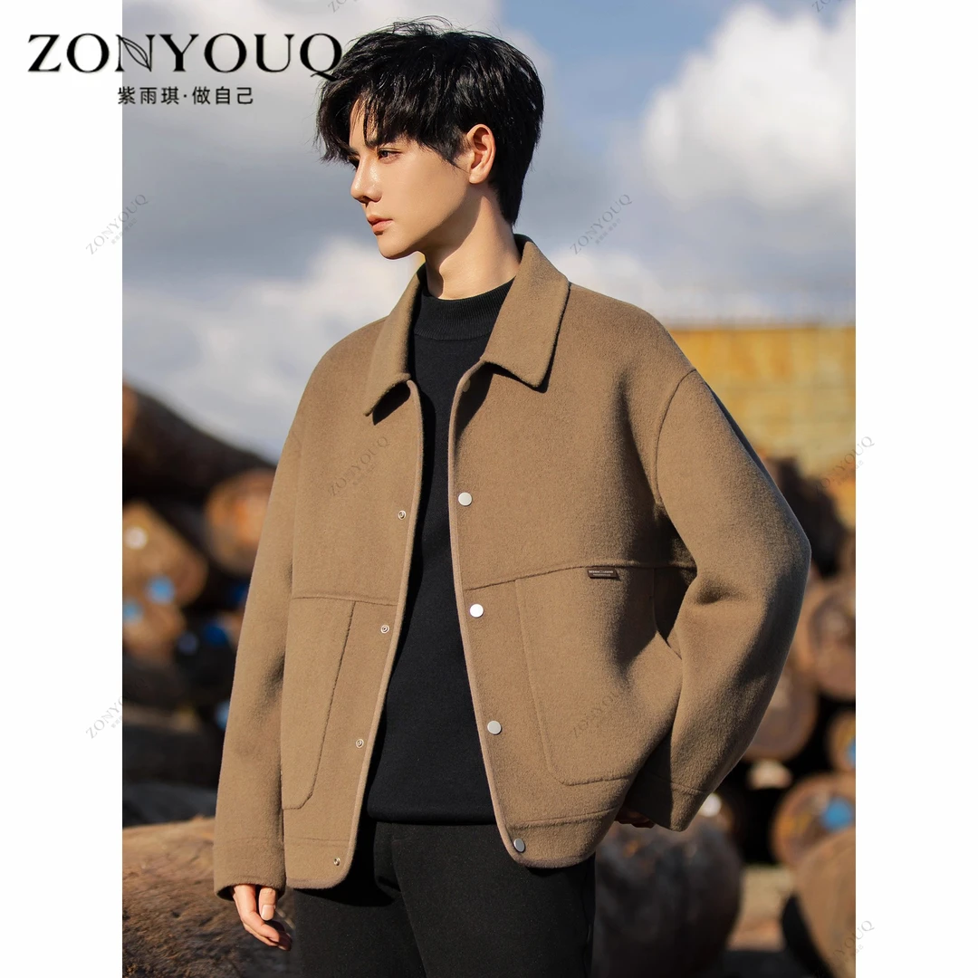 ZONYOUQ短款毛呢大衣男士春秋新款羊毛洋气韩版翻领保暖时尚外套