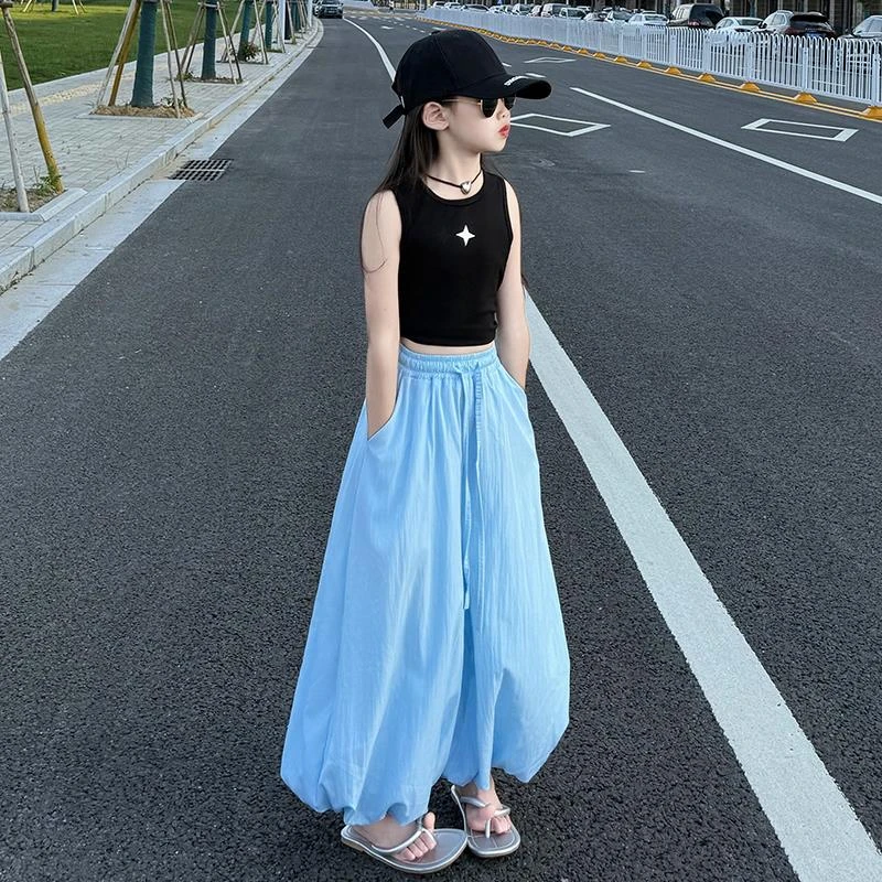 女童花苞裙裤2025夏季新款大童薄款灯笼裤休闲宽松冰丝凉凉阔腿裤