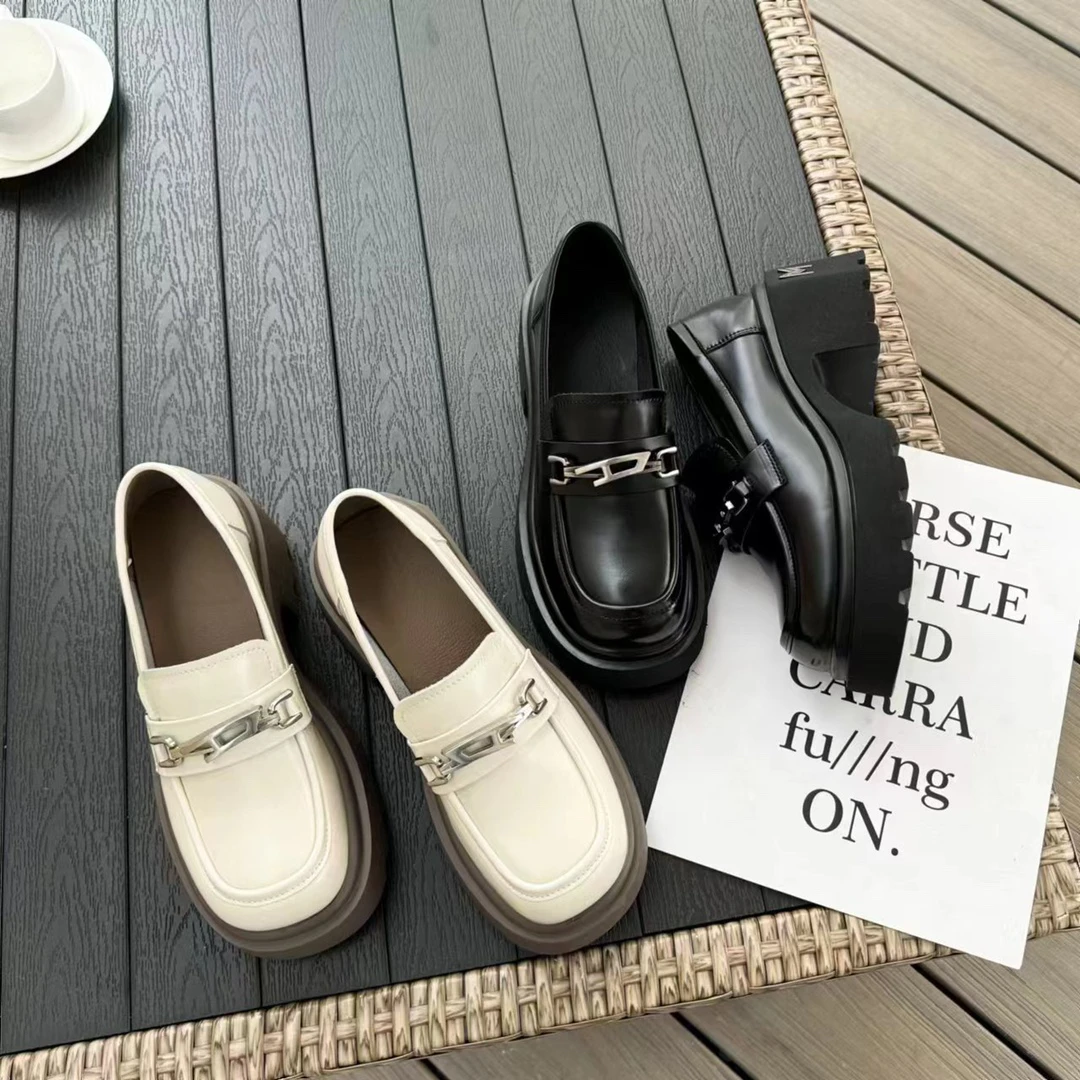 乐福鞋女懒人百搭2025年春季新款真皮厚底单鞋英伦风一脚蹬小皮鞋