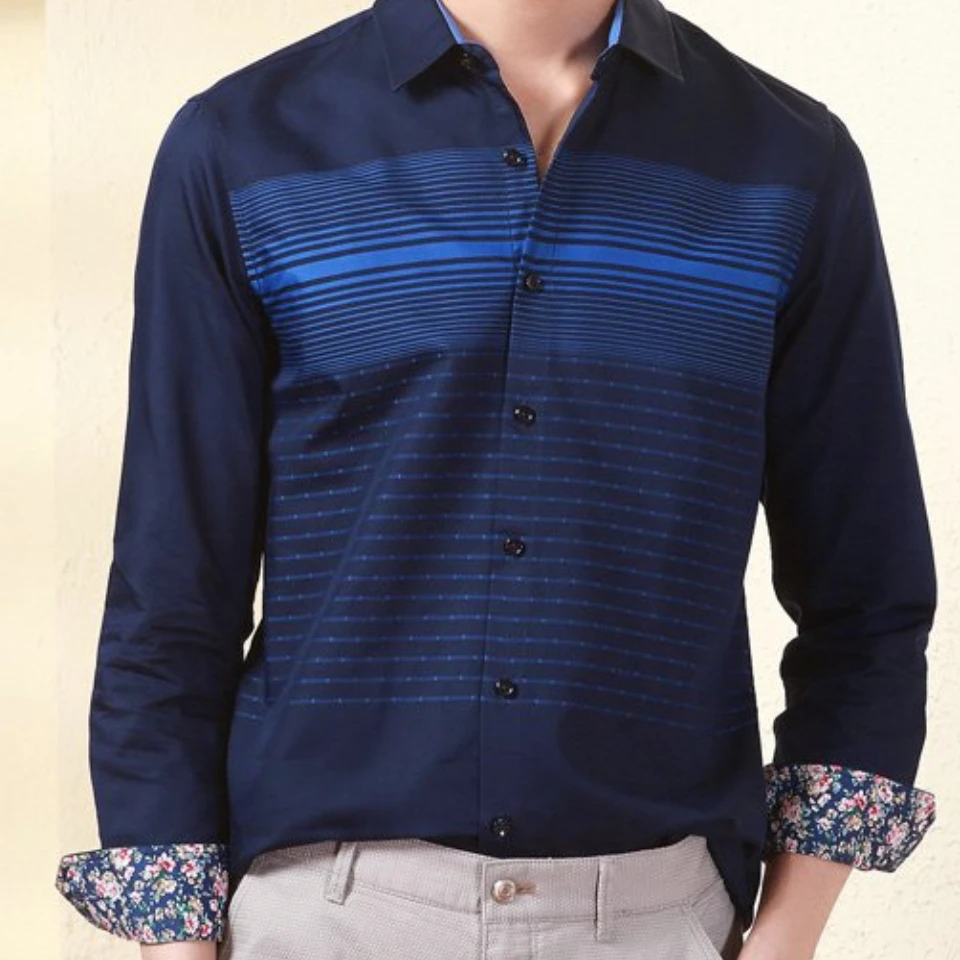 中老年男长袖衬衫爸爸秋装上衣秋季中年商务高端条纹衬衫