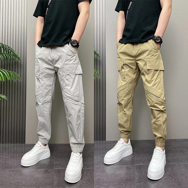 夏季薄款潮流韩版痞帅束脚工装裤青年男士休闲机能原创ins长裤子