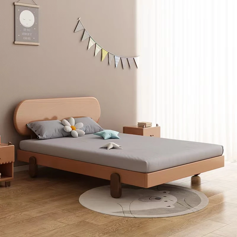 简约纯实木儿童床女孩男孩卧室榉木床实木床卡通男童1.35米单人床