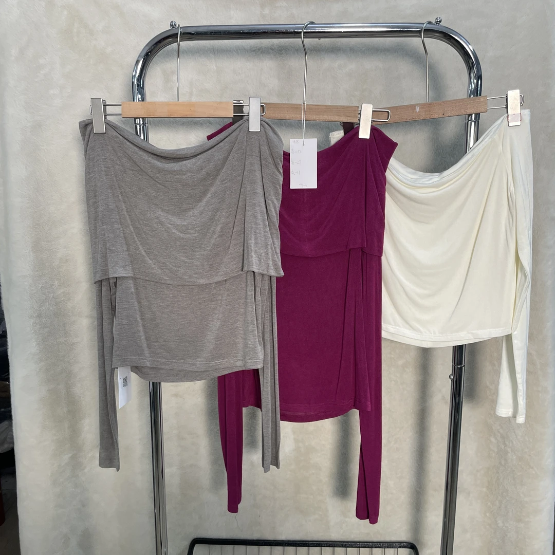 纯色纯欲慵懒一字肩上衣1538