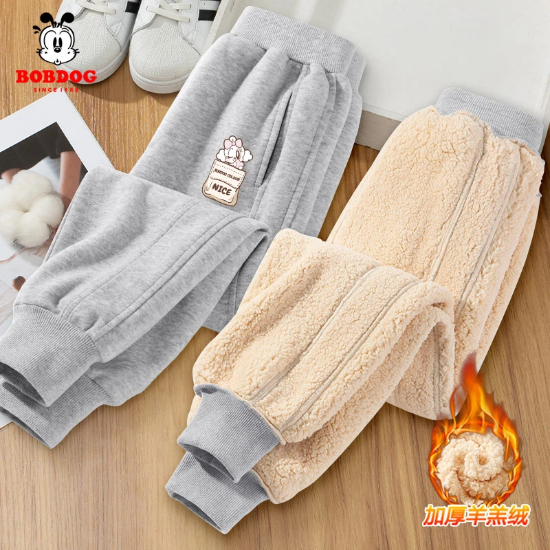 巴布豆卡乐女童加绒裤子秋冬款儿童运动裤大童冬季加厚棉裤保暖裤