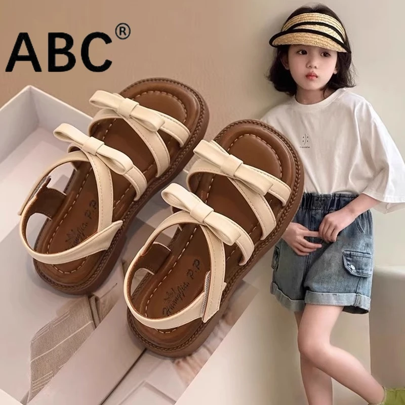 ABC儿童凉鞋2025新款夏季爆款女童芭蕾风公主鞋软底罗马沙滩鞋子