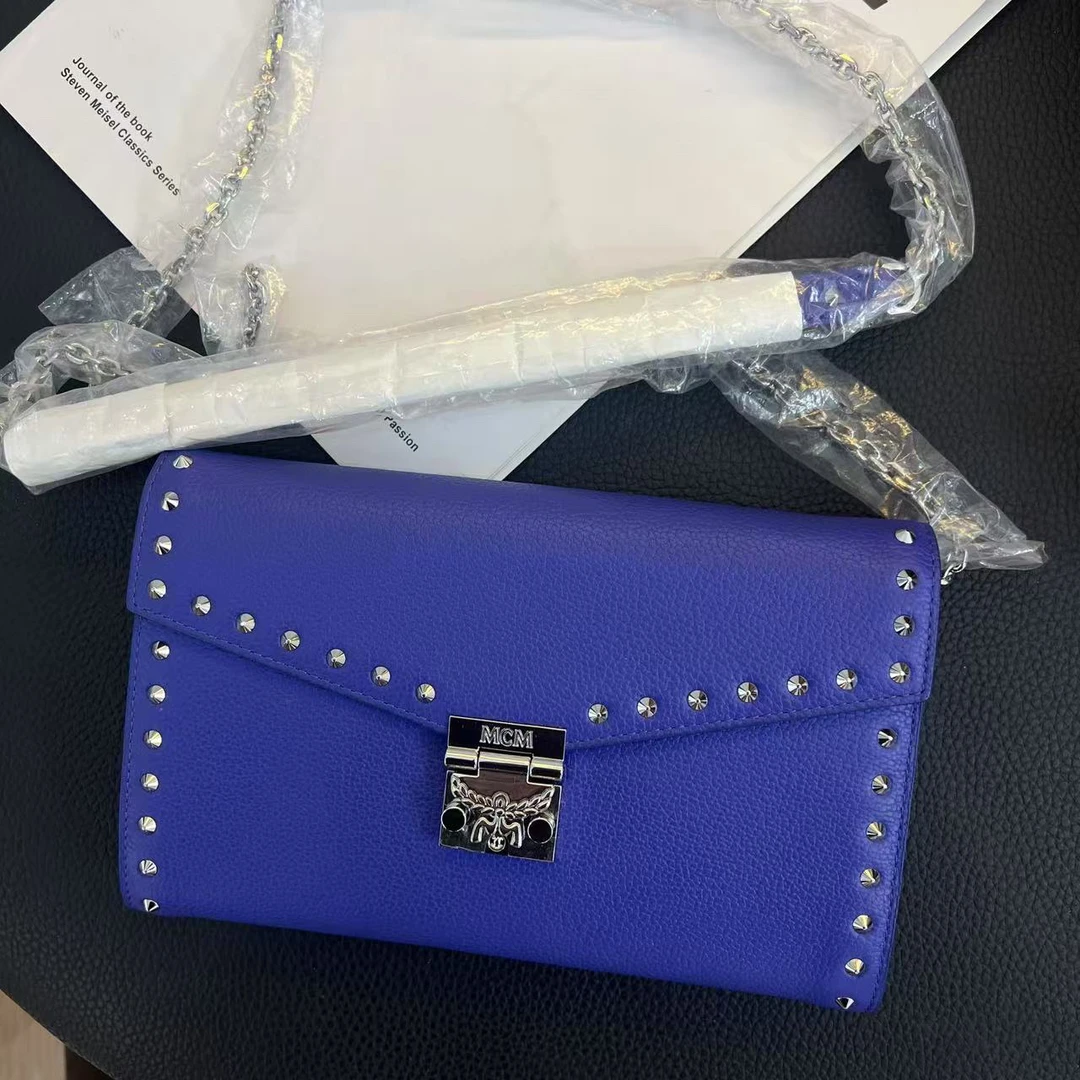 95新 MCM 大麦中古/mcm蓝色信封斜挎包/