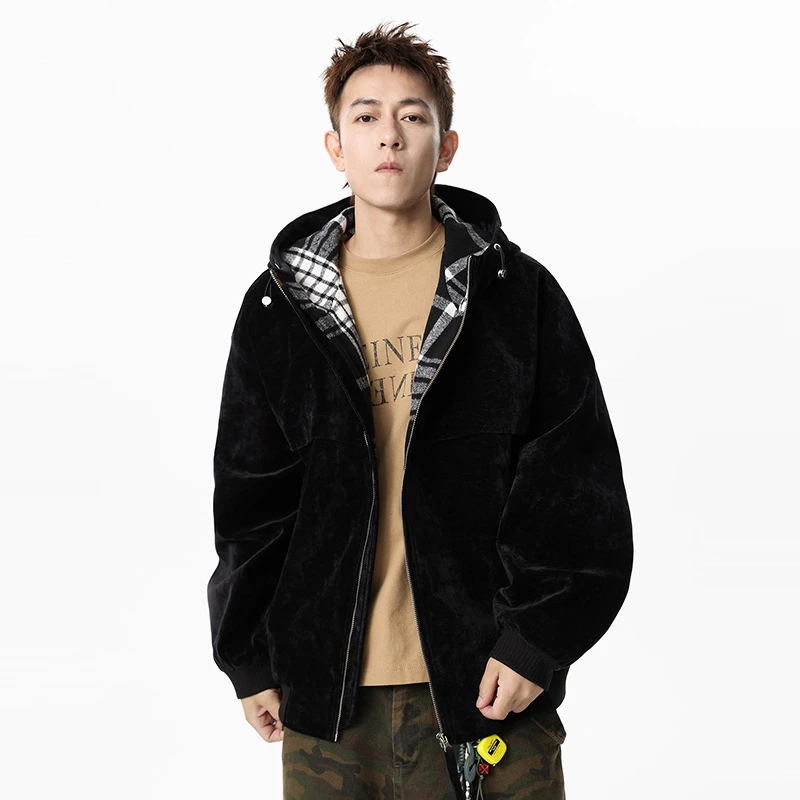 稻草人雪尼尔斜纹绒男士大码外套2025秋季新款休闲百搭夹克宽松加