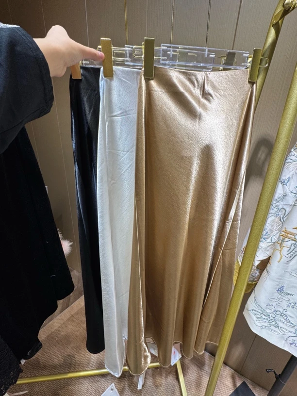 【欢喜】小资高级高腰醋酸缎面半身裙女春夏欧货气质A字裙长裙