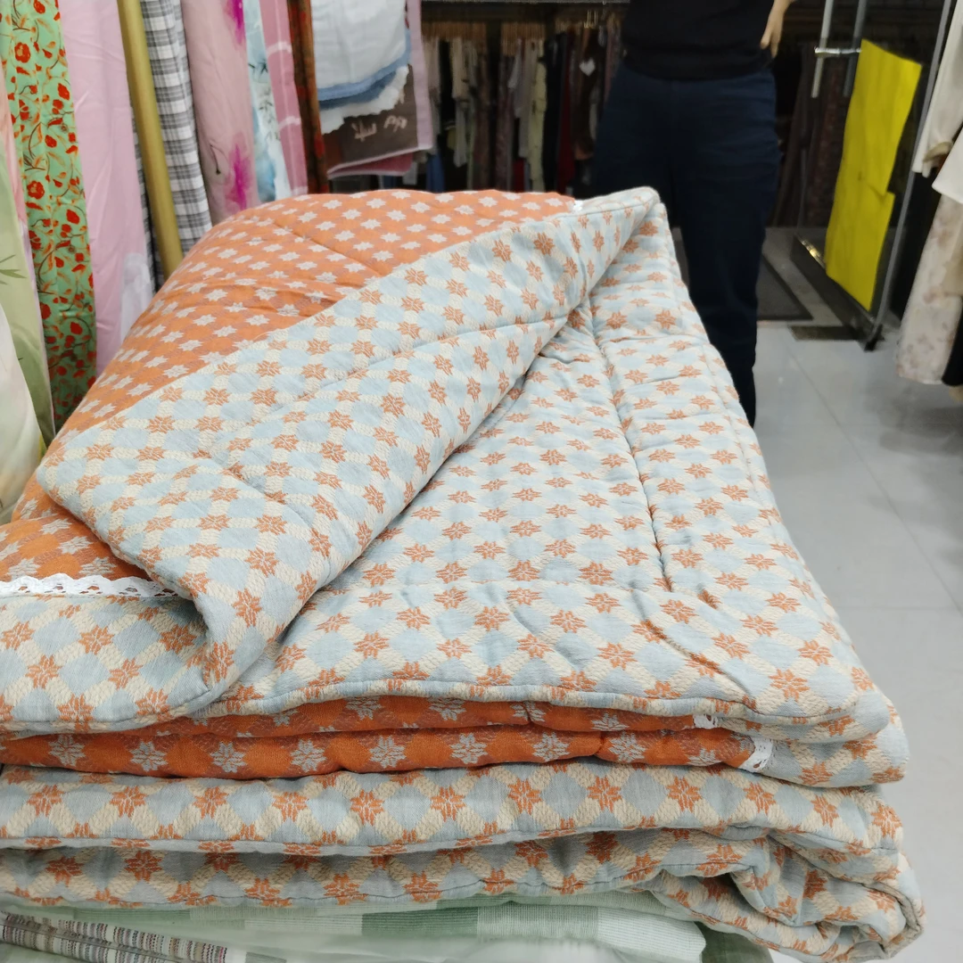 桔灰格双层纱春秋被AB面水洗棉双人亲肤柔软舒适