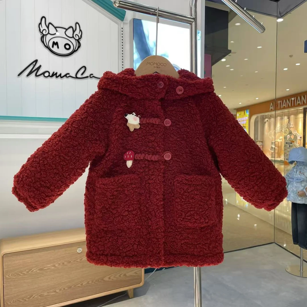 【冬日烈火】MOMOCO女童冬季新款格纹麋鹿呢子外套大衣75820100824