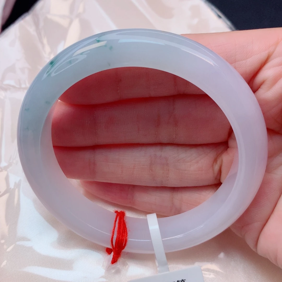 翡翠未镶嵌手镯58圈 细糯化粉紫底飘花