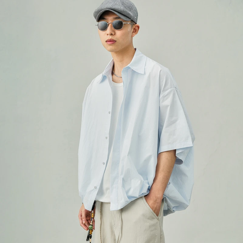 JUPSTUDIO轻薄透气短袖衬衫男夏季2025新款宽松休闲中袖衬衣外套