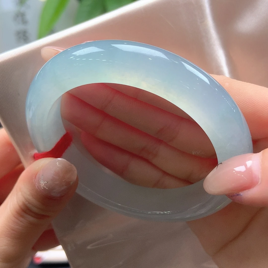 翡翠未镶嵌手镯果冻绿零毛孔59号