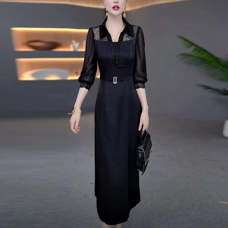 夏天轻奢洋气裙子出游服装女装爆款新款高级感显瘦气质中袖连衣裙