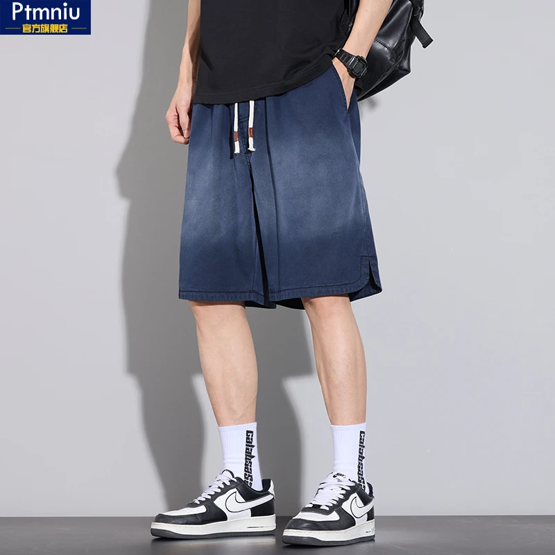 冰丝牛仔短裤男士夏季薄款五分短裤2025美式渐变潮流运动休闲中裤