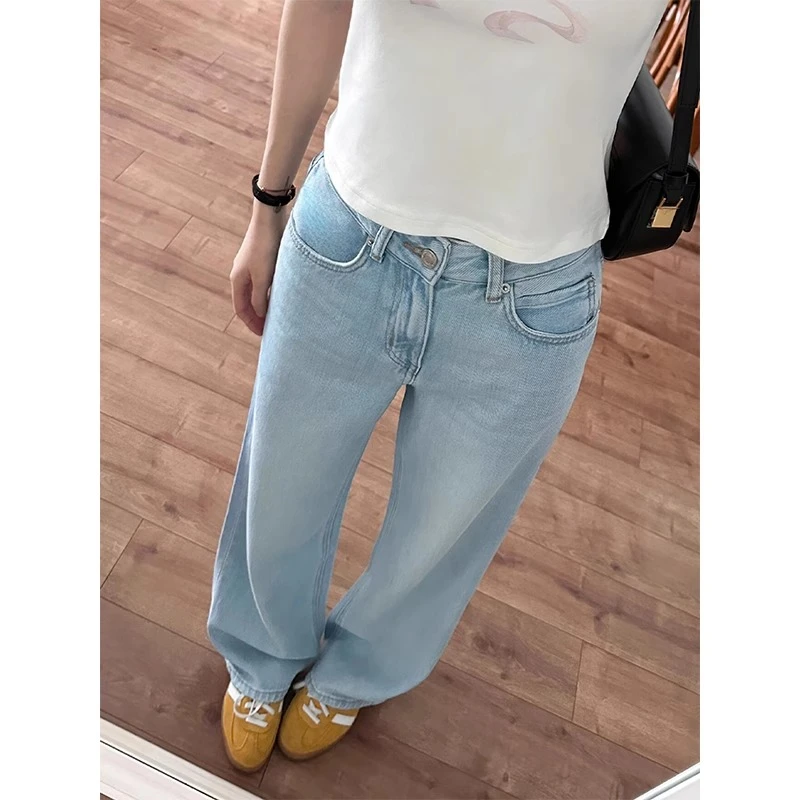 莱赛尔天丝牛仔裤女夏薄款2025年新款浅色冰丝高腰窄版直筒阔腿裤