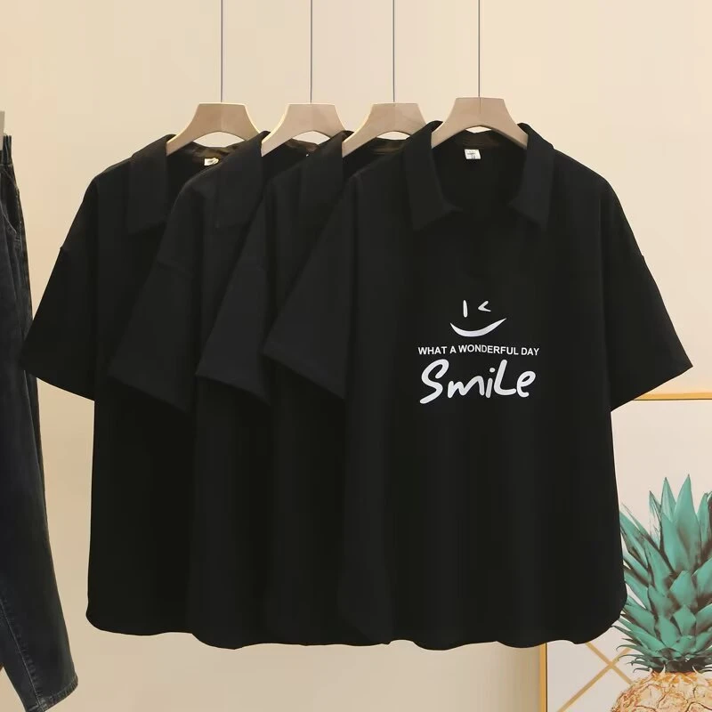 短袖宽松ol暗黑风中长款纯色夏季POLO领翻领T恤百搭