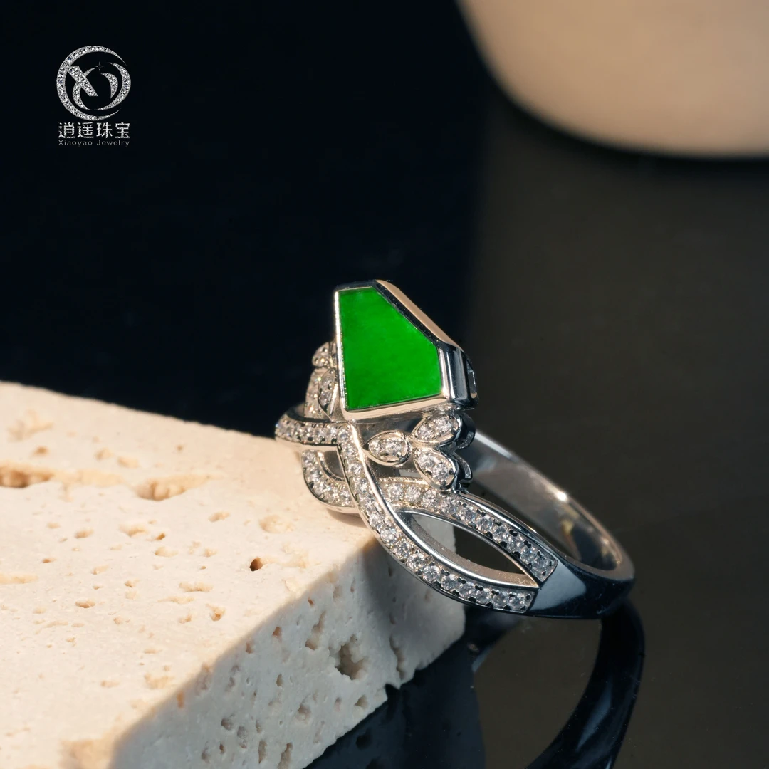 【逍遥】天然A货翡翠女王钻戒戒指*gyl/221/多样性发/1件