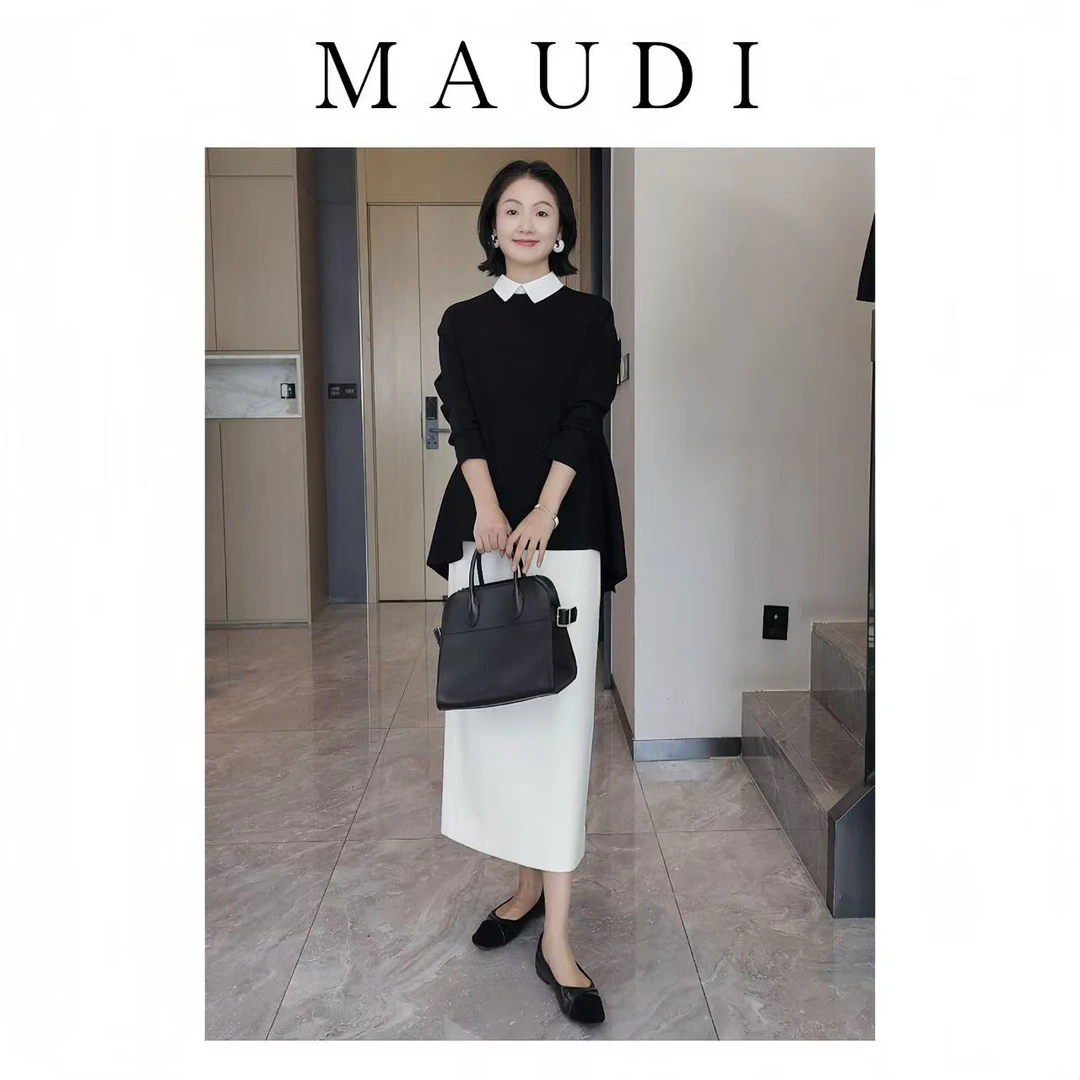 MAUDI苏格兰小镇秋冬新款娃娃领假两件针织衫上衣精致优雅8224