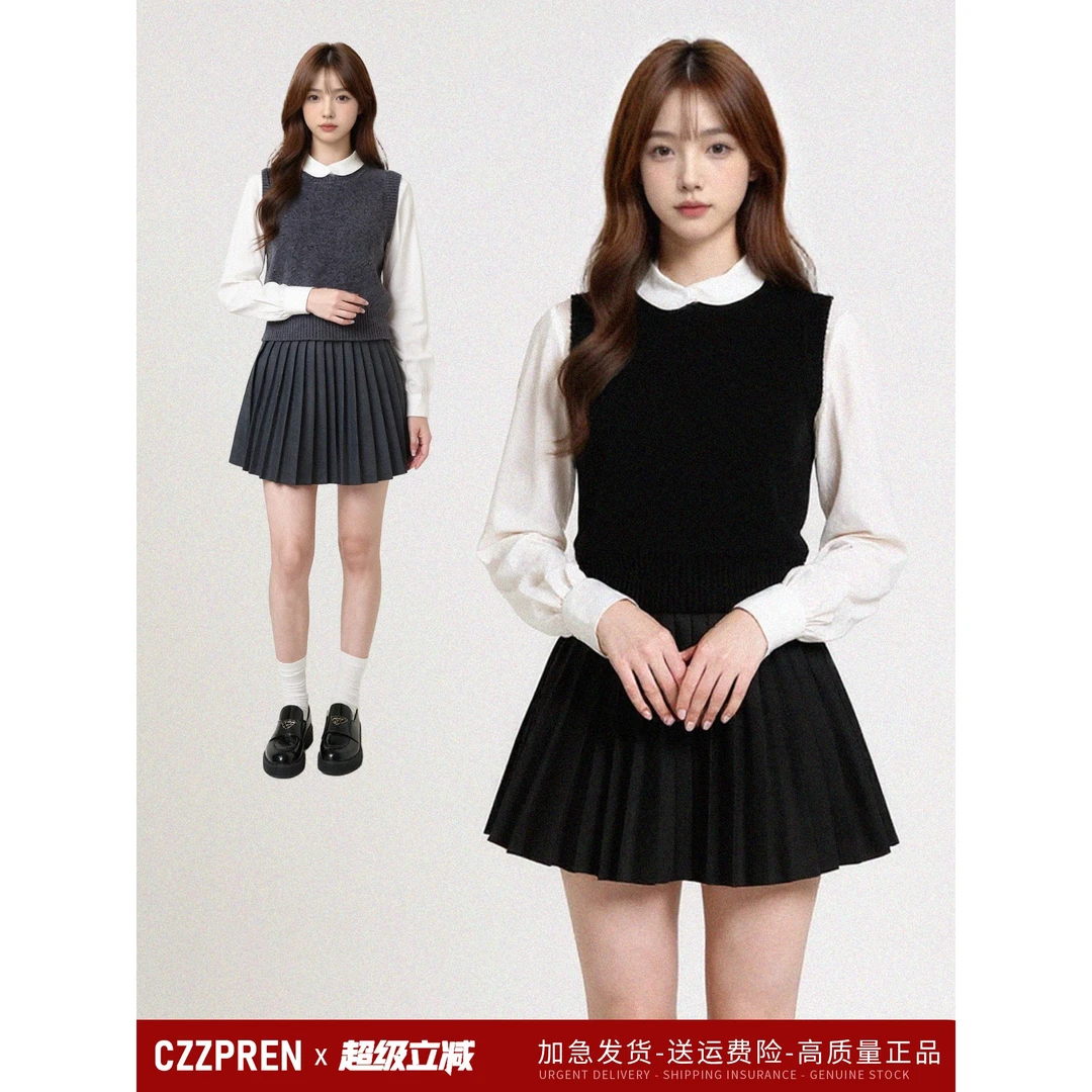 CZZPREN 2025新款纯羊毛圆领针织背心马甲毛衣学院风韩系女秋冬