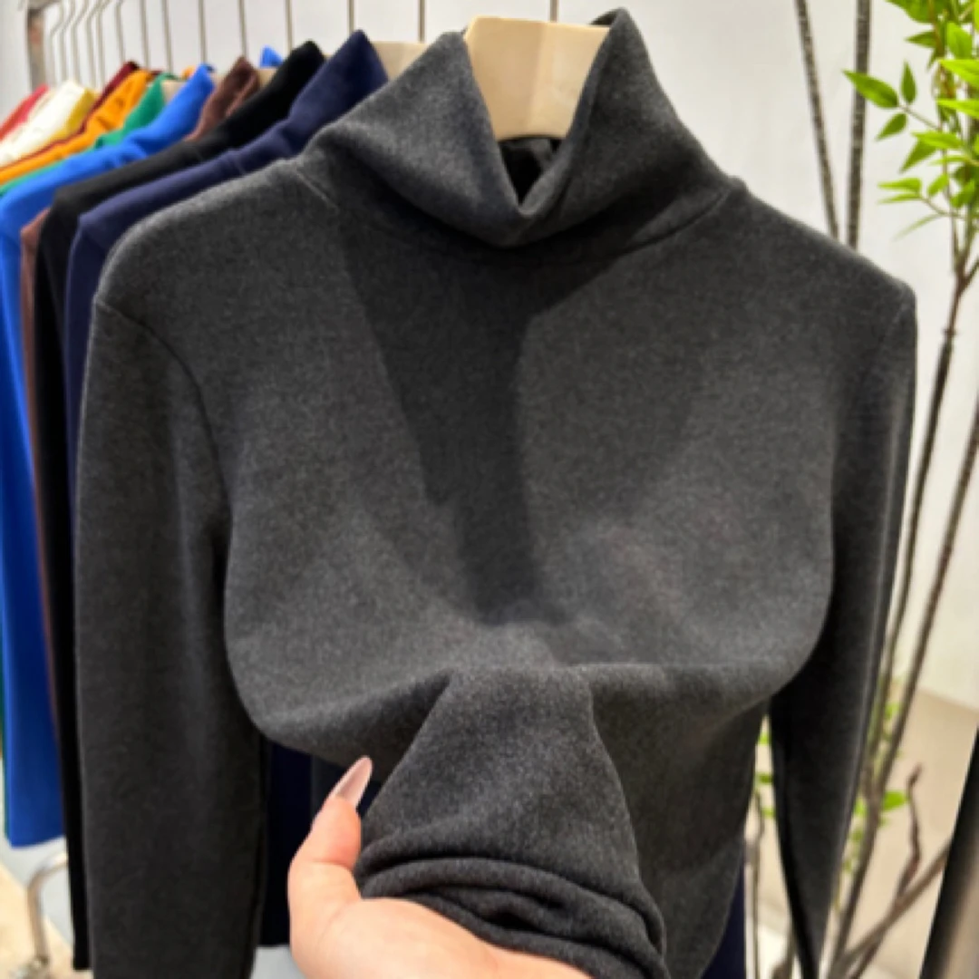 双面澳绒高领加厚长袖T恤女2025秋冬新款保暖洋气打底衫上衣