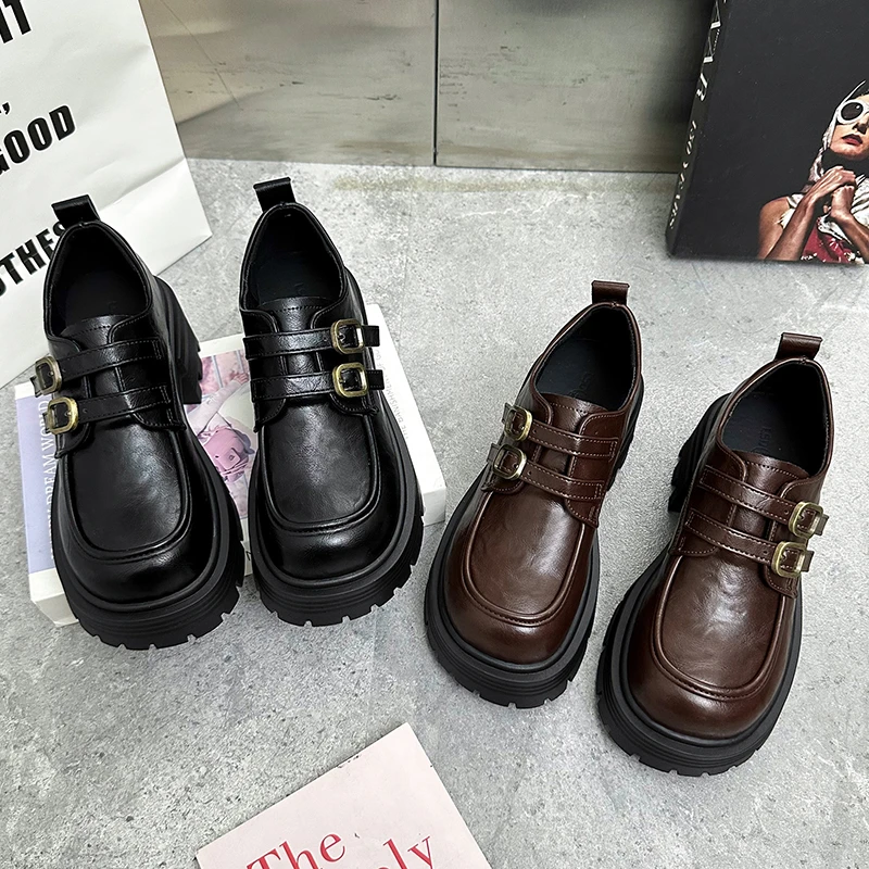 单鞋女款2025春秋季新款jk配裙子粗跟乐福鞋女厚底通勤复古小皮鞋