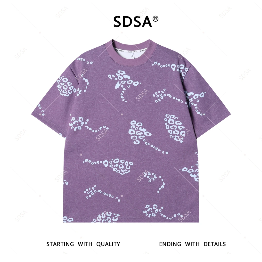 夏季高级感新款男士潮牌撞色泡泡印花短袖T恤休闲简约圆领上衣