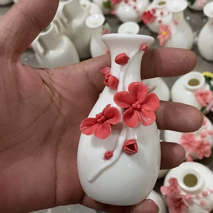 瓷片纯手工陶瓷花摆件瑕