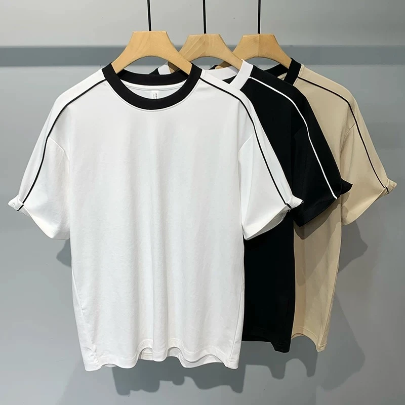 凉感科技！撞色索罗娜工艺插肩袖拼接宽松休闲半袖圆领T恤3627