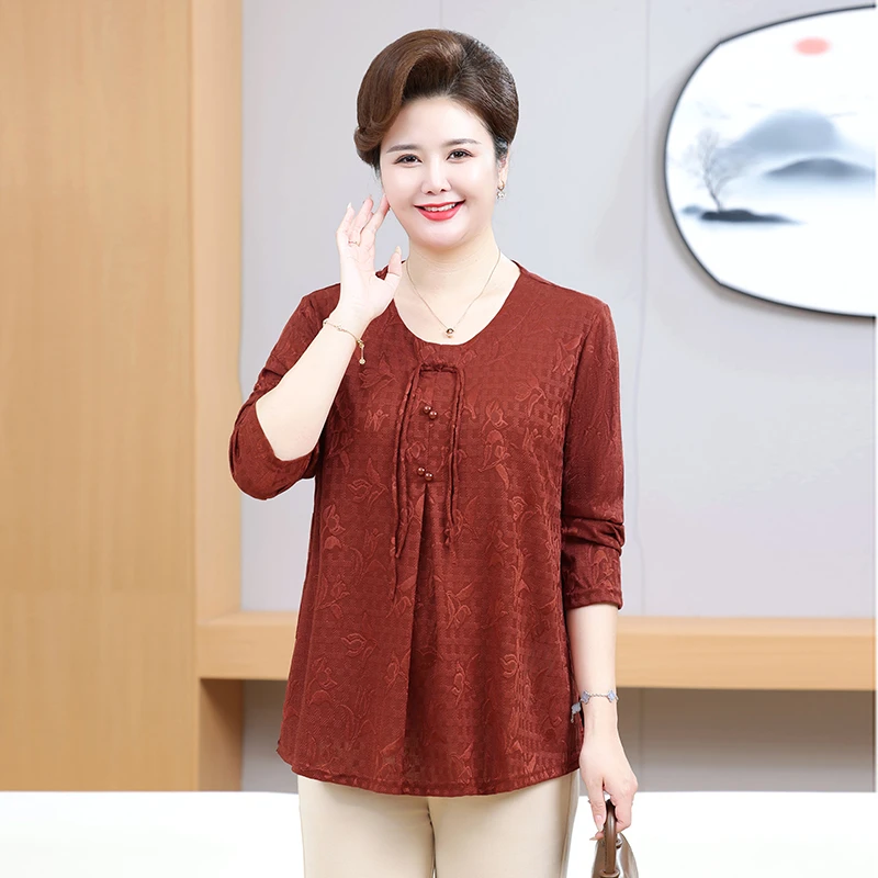 100-240斤特大码妈妈装加肥加大宽松长袖T恤中老年复古国风小衫女