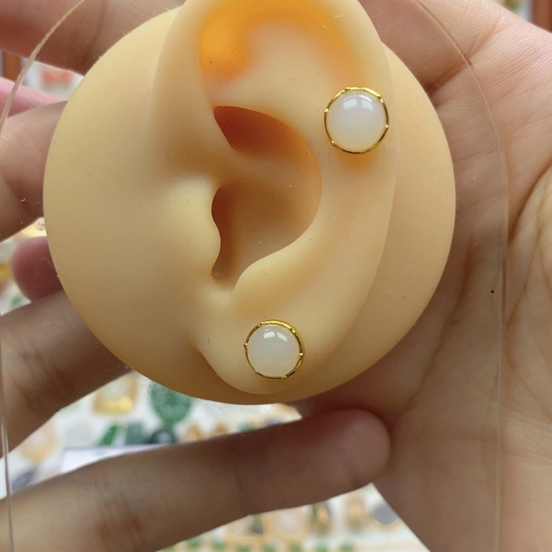 和田玉银S925镶嵌耳饰