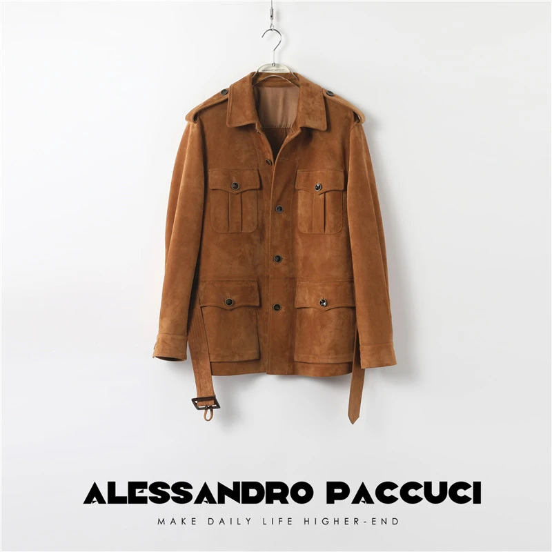 AP洛哥25802 S /25802X山羊混种反绒翻领腰带英伦风休闲皮衣外套