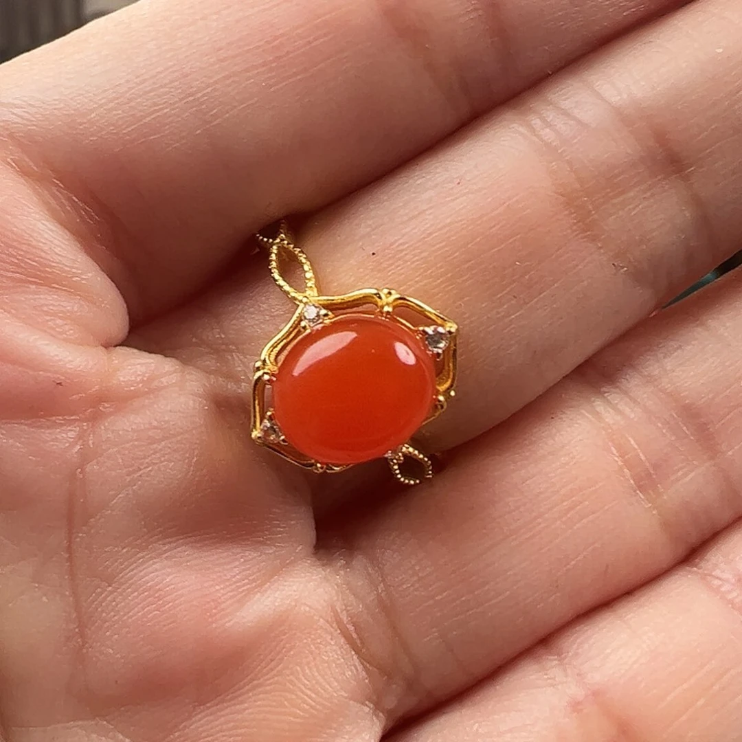 南红玛瑙南红戒指银S925镶嵌