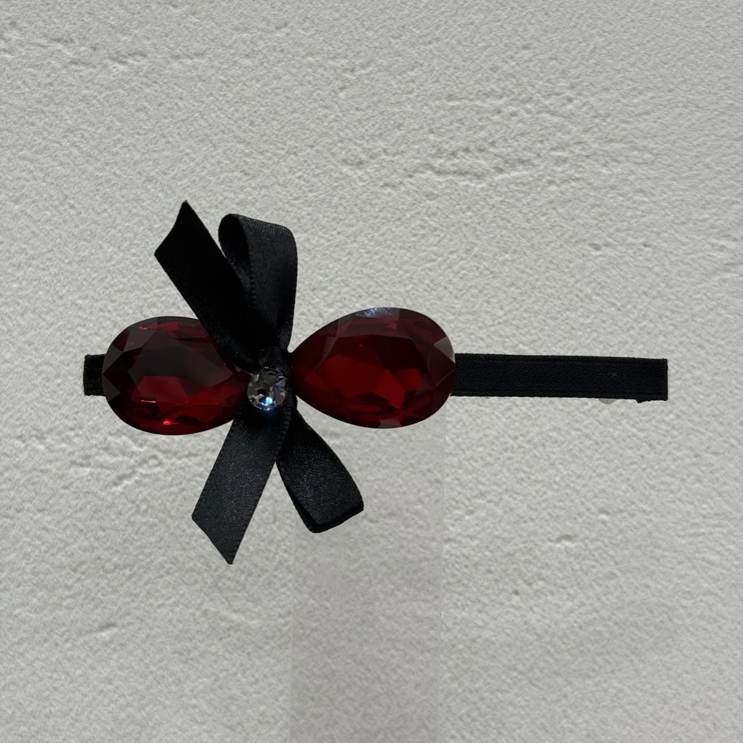 5971 简约轻奢安可拉红水晶闪闪蝴蝶结弹簧夹