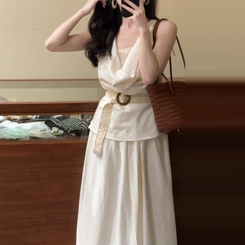 【现货+运补】ootd穿搭白色无袖背心连衣裙2025新款爆款2857