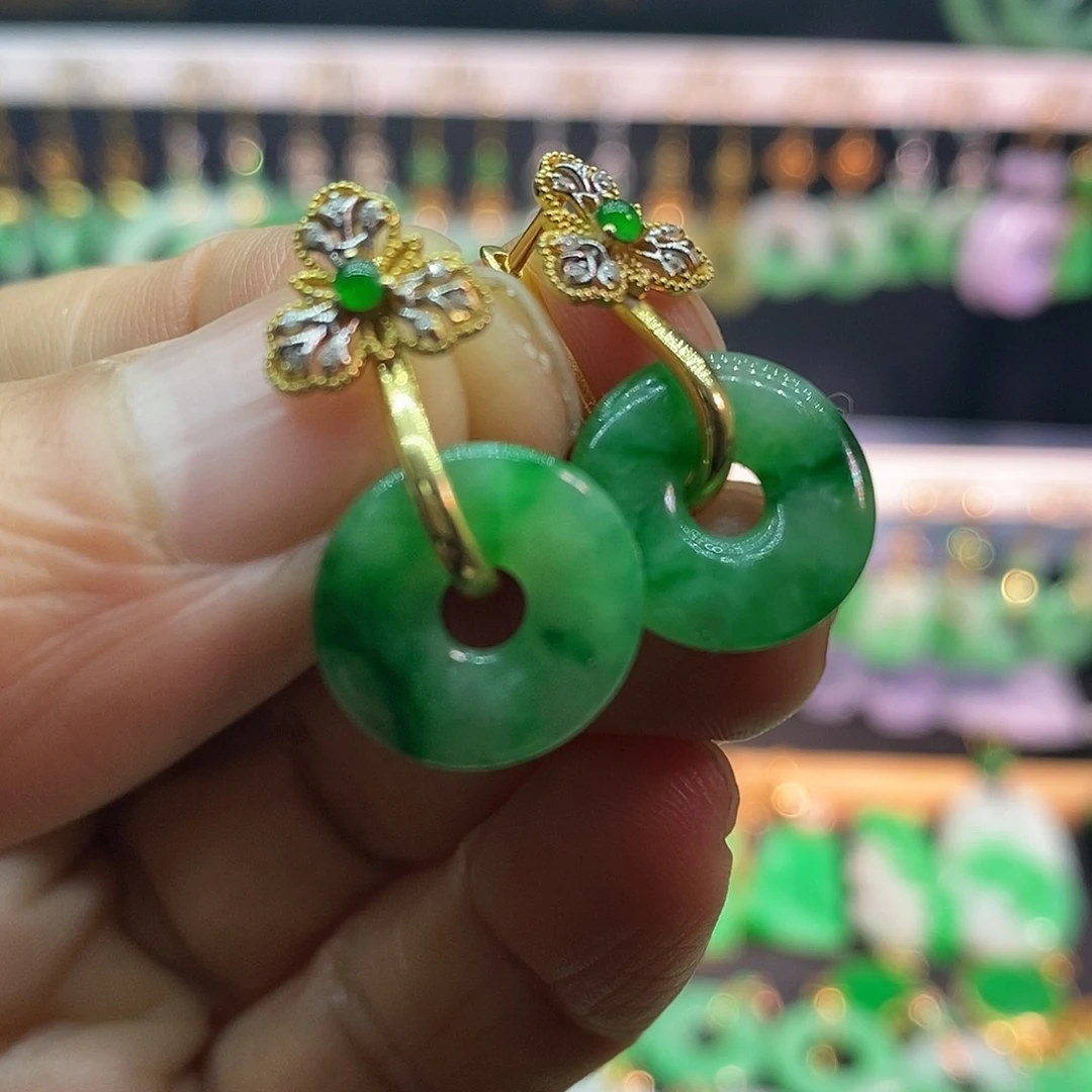 翡翠18K金镶嵌耳饰耳饰