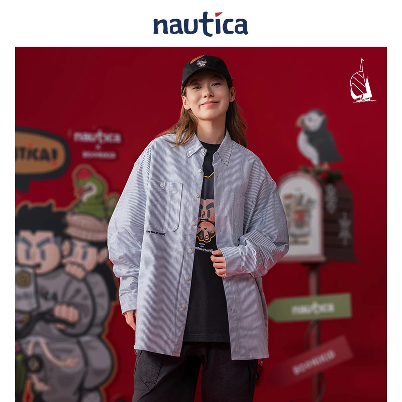 【蛇年限定】nautica白帆×爆尼膏日系中性百搭条纹衬衫BGWW5110