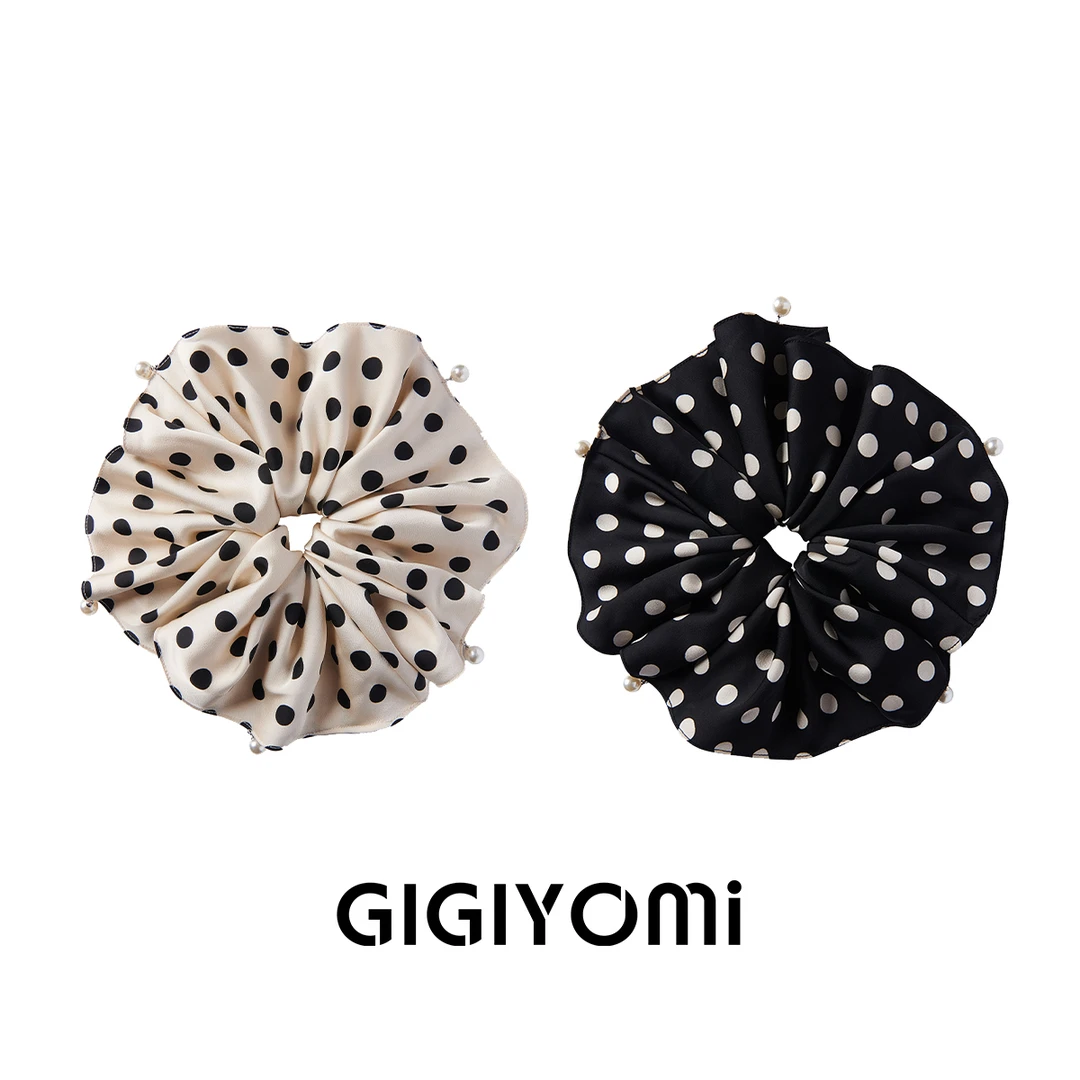 GIGIYOMi韩国原创设计浪漫优雅纯色缎面圆点大波点超大号发圈