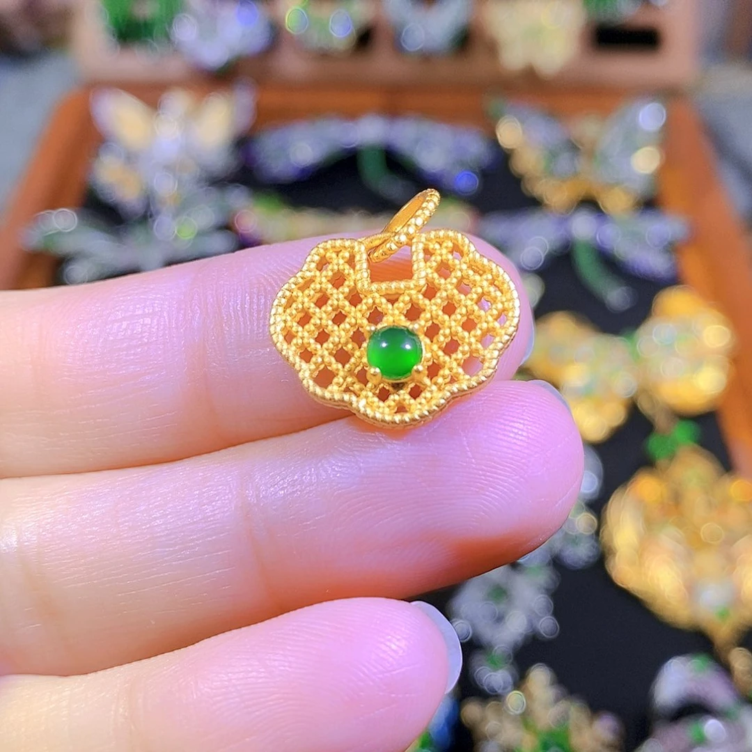 吊坠(不含链)银S925镶嵌翡翠