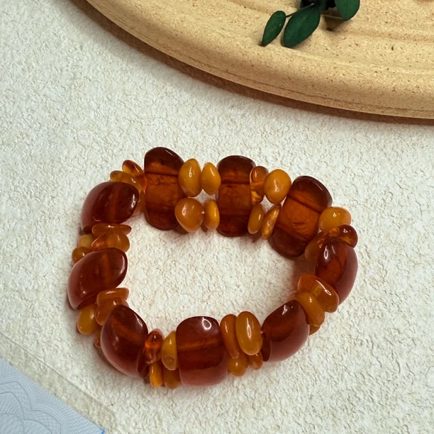 90新  【六六中古】孤品复古琥珀手链th5062不限手围