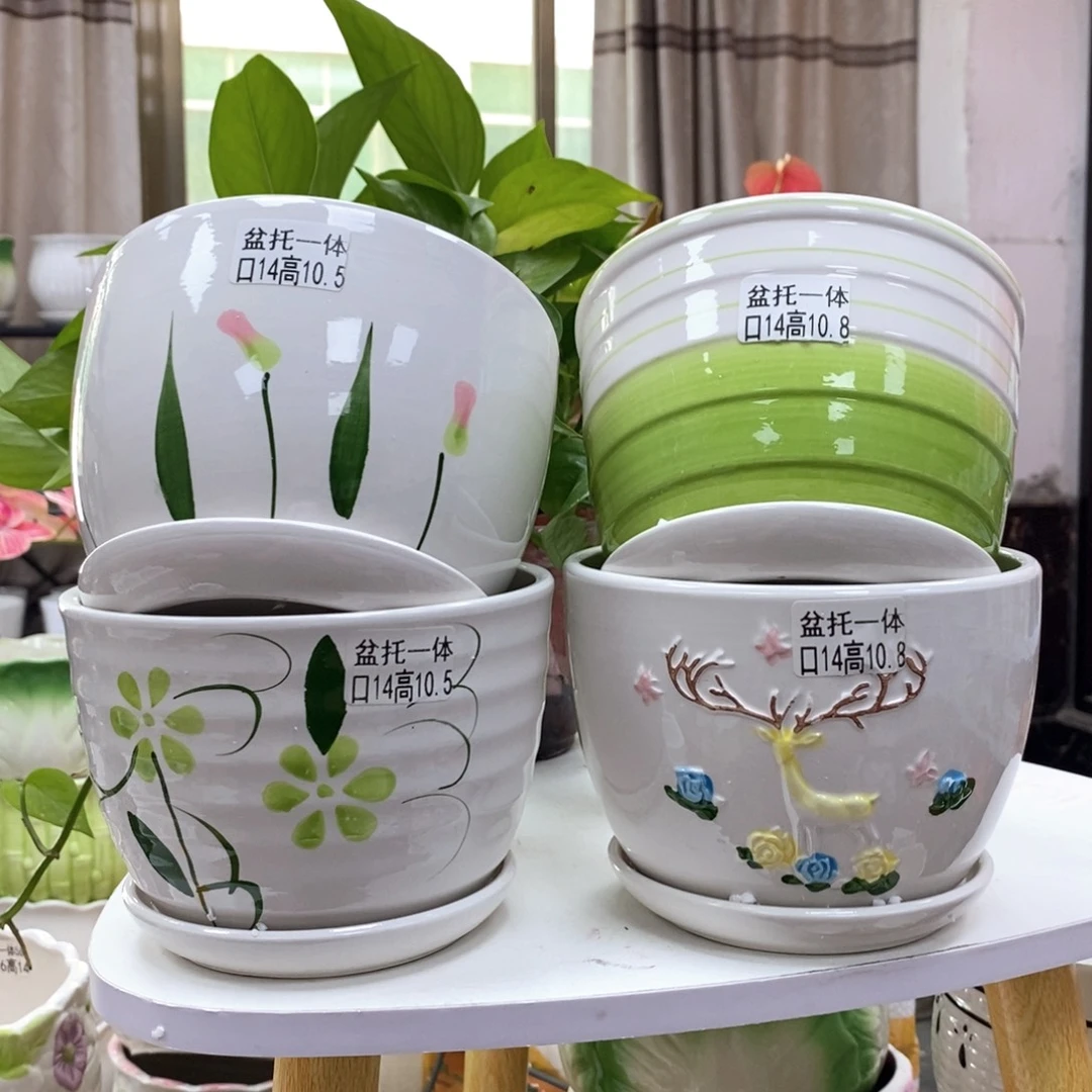@夏西陶瓷花盆@@四个手绘