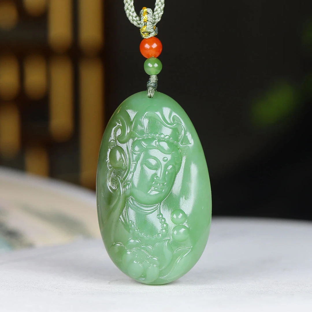 122542和田玉碧玉观音挂件