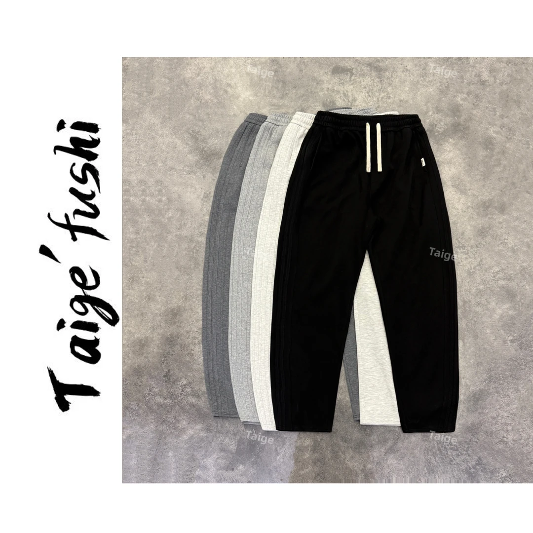 TAIGE家/2025春季新款弯刀裤男女情侣款松紧腰舒适简约休闲裤BK11