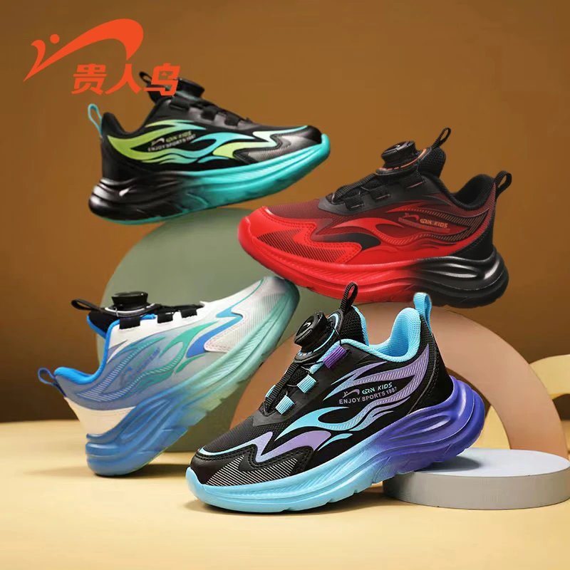 贵人鸟男女童秋季皮面轻便中大童时尚跑鞋25018A防滑透气休闲鞋子