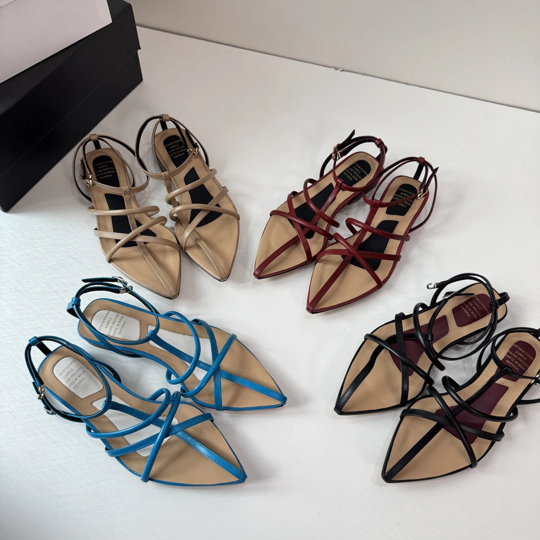 jir新款一字带低跟2cm极简时尚百搭夏季细跟粗跟高跟尖头跟鞋单鞋