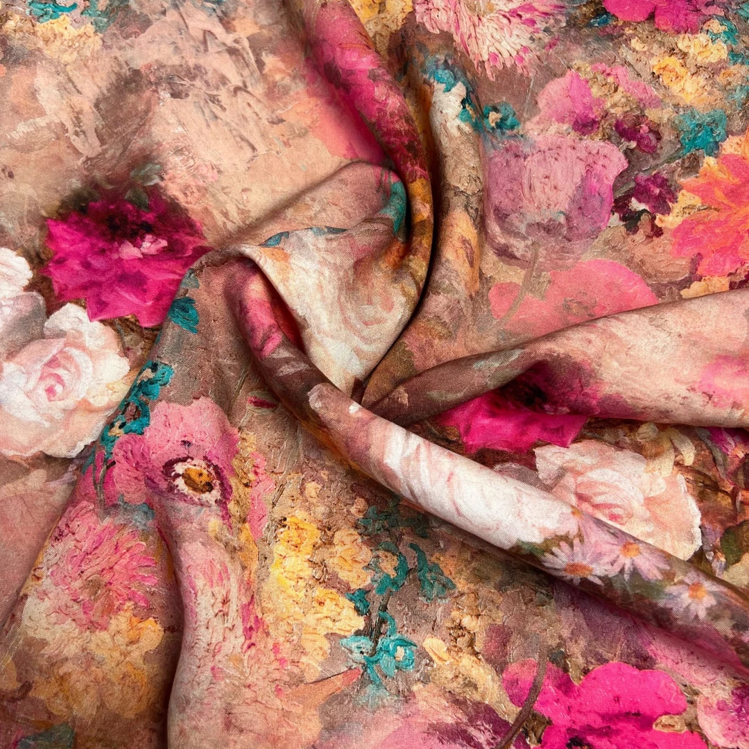 【新款棉绸】花团锦簇印花柔软舒适亲肤面料.三米包邮手工DIY材料