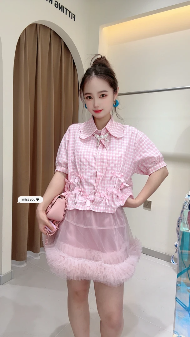 大观欧货原创夏季新款INS风短款短袖衬衫T恤泡泡袖清凉感