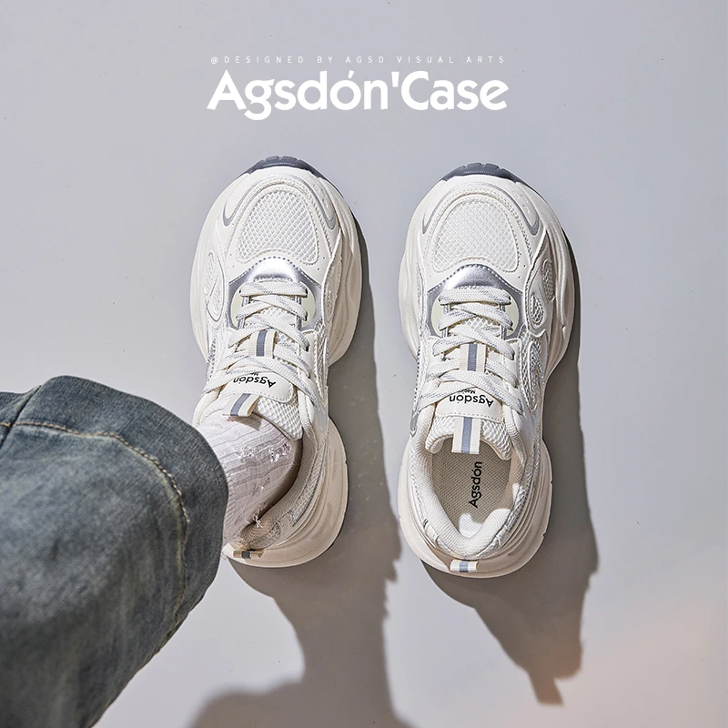 Y奥古狮登白色老爹鞋女2025新款夏季厚底透气网面增高运动鞋爆款Y