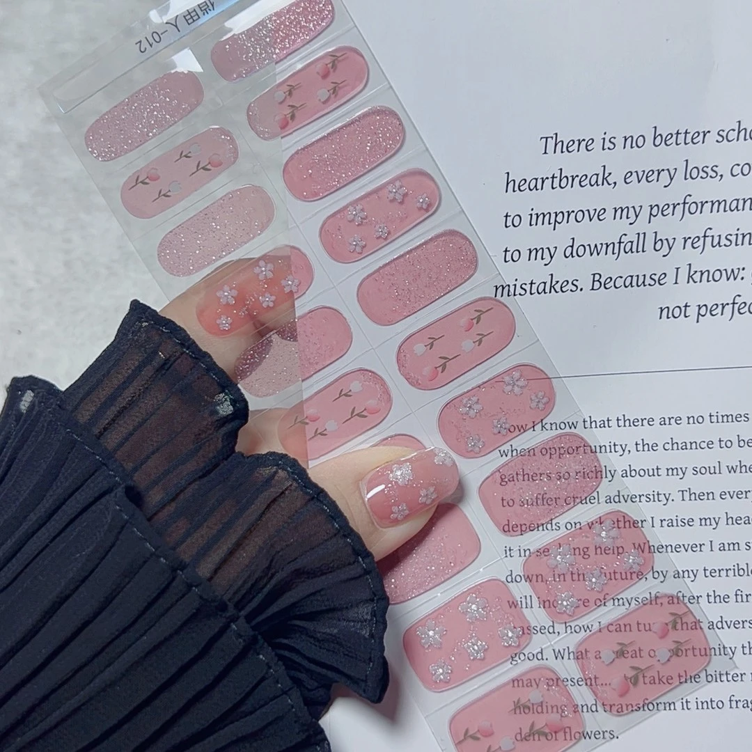 俏甲人【012～花颜悅色】20指半固化照灯变硬凝胶美甲贴