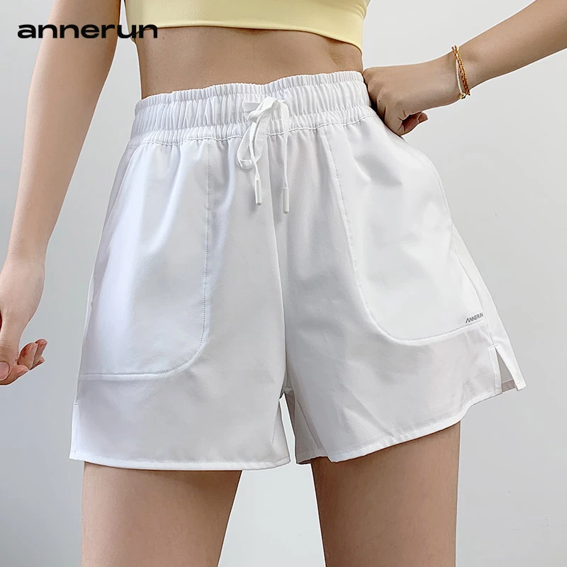 annerun下摆开叉运动短裤女速干高腰宽松短裤女款爆款2025新款